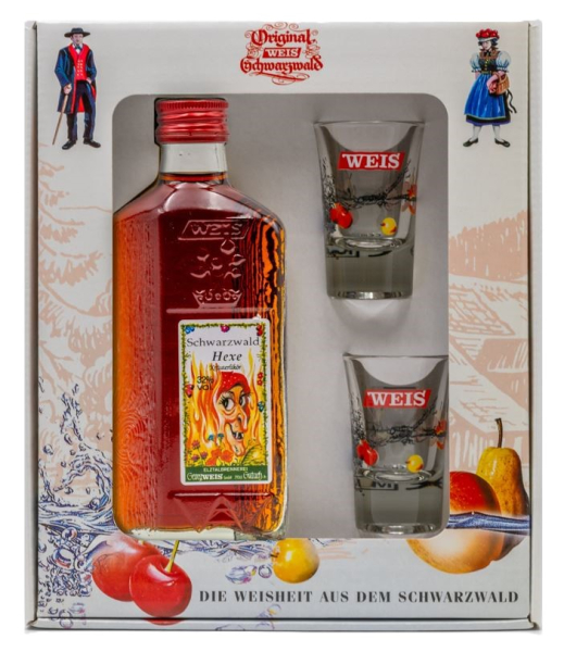 Geschenkpackung Holzscheitflasche Schwarzwald-Hexe 32% 200ml