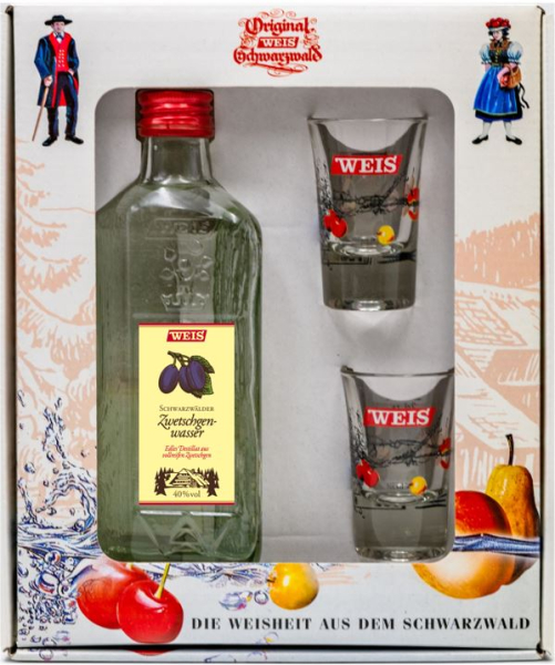 Geschenkpackung Holzscheitflasche Zwetschgenwasser 40% 200ml
